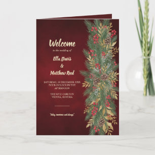 Elegant Christmas Botanical Folded Wedding Program