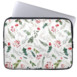 Elegant Christmas Botanical Foliage Pattern Laptop Sleeve