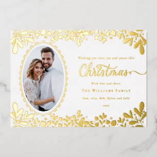 Elegant Christmas Botanical Frame Oval Photo  Foil Holiday Card