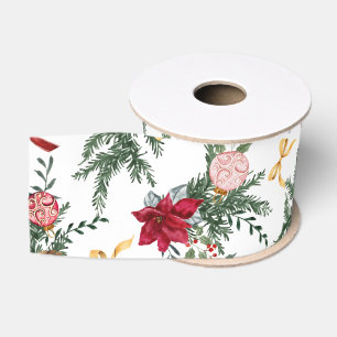 Elegant Christmas Botanical Greenery Pattern Grosgrain Ribbon