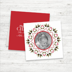 Elegant Christmas Botanical Pinecones Holly Berry Holiday Card