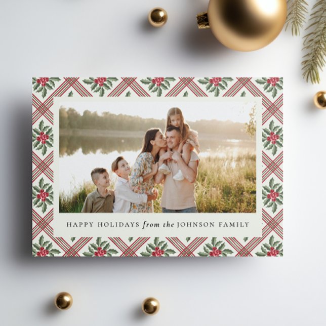 Elegant Christmas Botanical Plaid Holiday Card (Creator Uploaded)