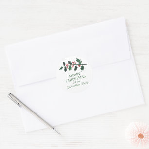 Elegant Christmas Botanical Watercolor Greenery Classic Round Sticker
