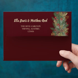 Elegant Christmas Botanical Wedding Envelope