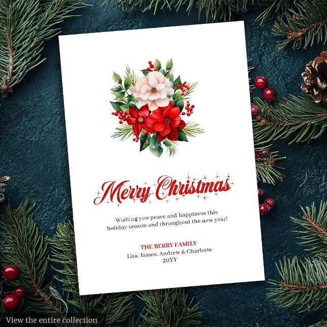 Elegant Christmas Bouquet Script Font Greeting  Holiday Card (Elegant Christmas Bouquet Script Font Greeting Card

)