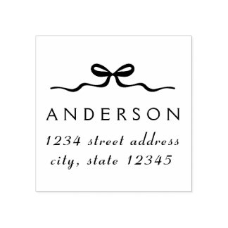 Elegant Christmas Bow Family Name Return Address Rubber Stamp