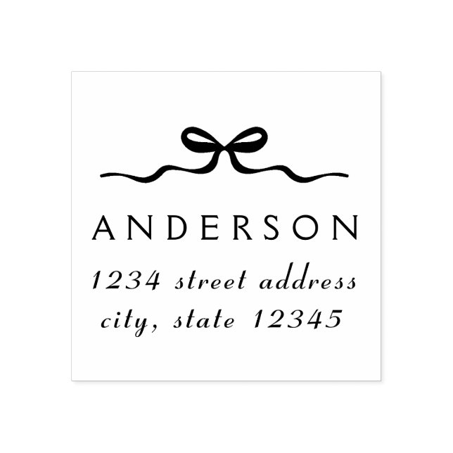 Elegant Christmas Bow Family Name Return Address Rubber Stamp (Imprint)