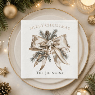 Elegant Christmas Bow Personalized Napkins