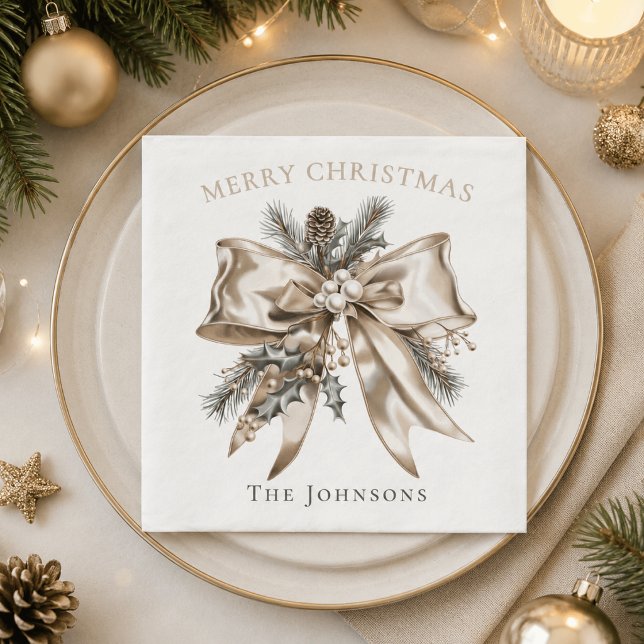 Elegant Christmas Bow Personalized Napkins (Creator Uploaded)
