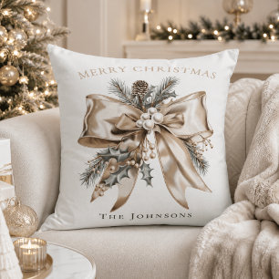 Elegant Christmas Bow Personalized Pillow