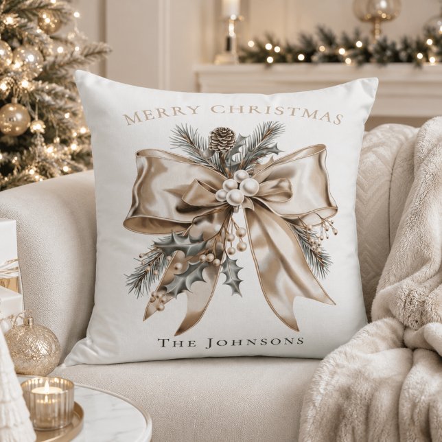 Elegant Christmas Bow Personalized Pillow (Creator Uploaded)