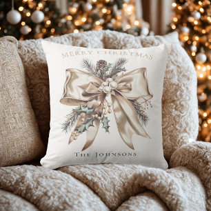 Elegant Christmas Bow Personalized Pillow