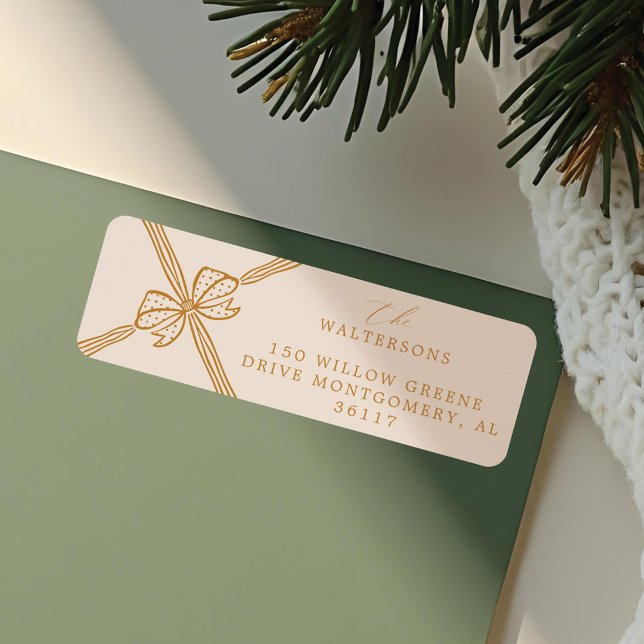 Elegant Christmas Bow & Ribbon Present  (Elegant Christmas Bow & Ribbon Present Label)