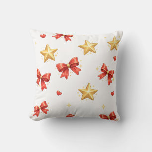 Elegant Christmas Bows and Golden Stars Throw Pillow