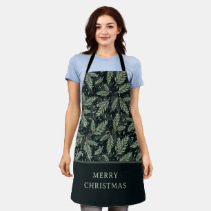Elegant Christmas Branches on Black Apron