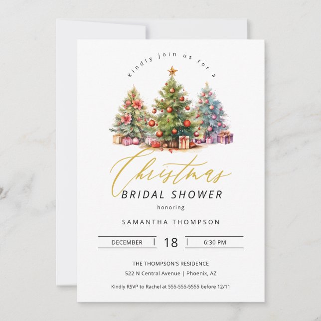 Elegant Christmas Bridal Shower QR Code Photo Invitation (Front)