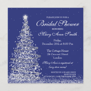 Elegant Christmas Bridal Shower Silver Navy Invitation