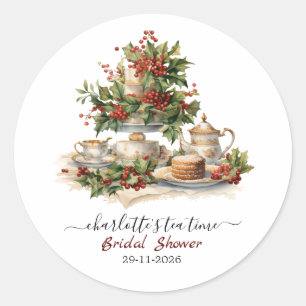 Elegant Christmas Bridal Shower Tea Time Party Classic Round Sticker