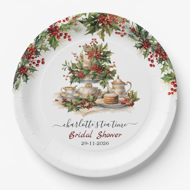Elegant Christmas Bridal Shower Tea Time Party Paper Plate (Front)