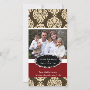 Elegant Christmas Brown Damask Holiday Card