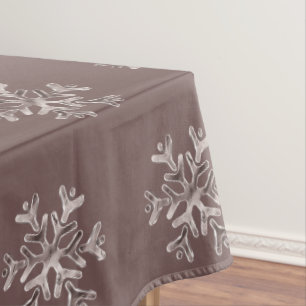 Elegant Christmas Brown Silver Snowflakes Pattern Tablecloth