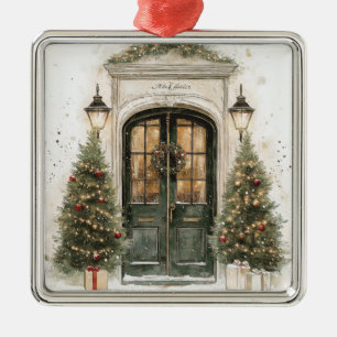 Elegant Christmas Brownstone Door Metal Ornament