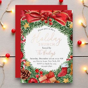 Elegant Christmas Brunch Floral Wreath Foil