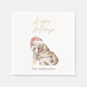 Elegant Christmas Bulldog Dog Gold Foil Holiday Napkin