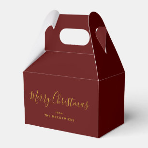Elegant Christmas Burgundy And Gold Script Name  Favor Box
