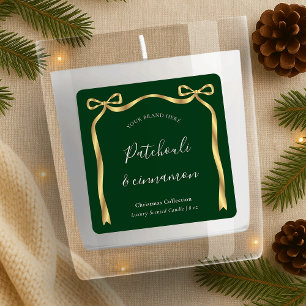 Elegant Christmas Candle Label Green & Gold Ribbon