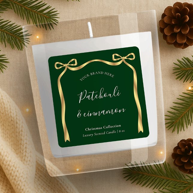 Elegant Christmas Candle Label Green & Gold Ribbon (Creator Uploaded)