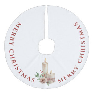Elegant Christmas Candle, Merry Christmas Faux Linen Tree Skirt