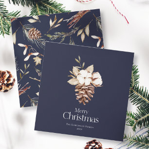 Elegant Christmas Card with Cotton and Pinecone