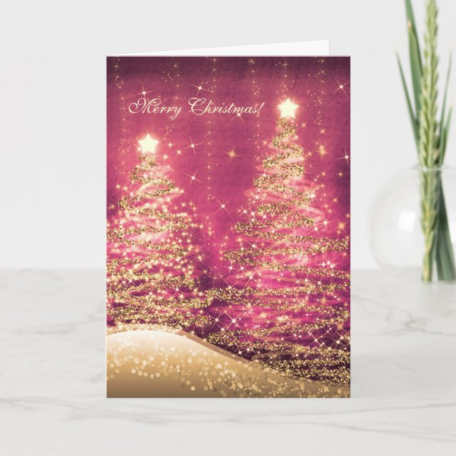 Elegant Christmas Cards Sparkling Trees Rose (Front)
