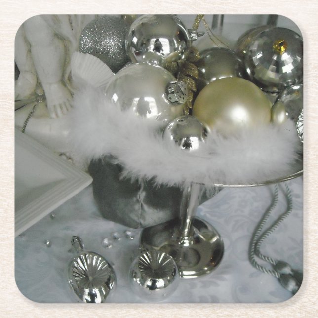 Elegant Christmas Centerpiece Square Paper Coaster (Front)