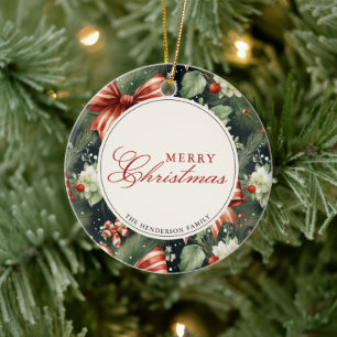 Elegant Christmas Cheer Personalized Ceramic Ornament