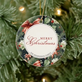 Elegant Christmas Cheer Personalized Ceramic Ornament