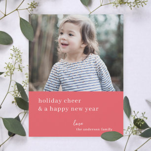 Elegant Christmas Cheer Raspberry Red Photo Holiday Card