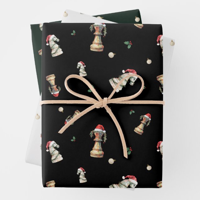 Elegant Christmas Chess Wrapping Paper Sheets (In situ)