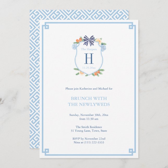 Elegant Christmas Citrus Crest Newlyweds Brunch Invitation (Front/Back)