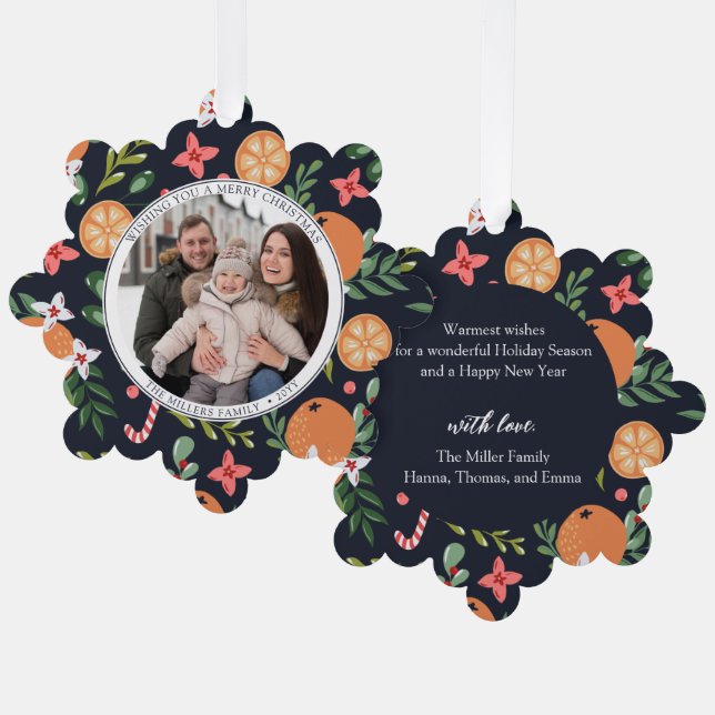 Elegant Christmas citrus Photo  Ornament Card (Front/Back)