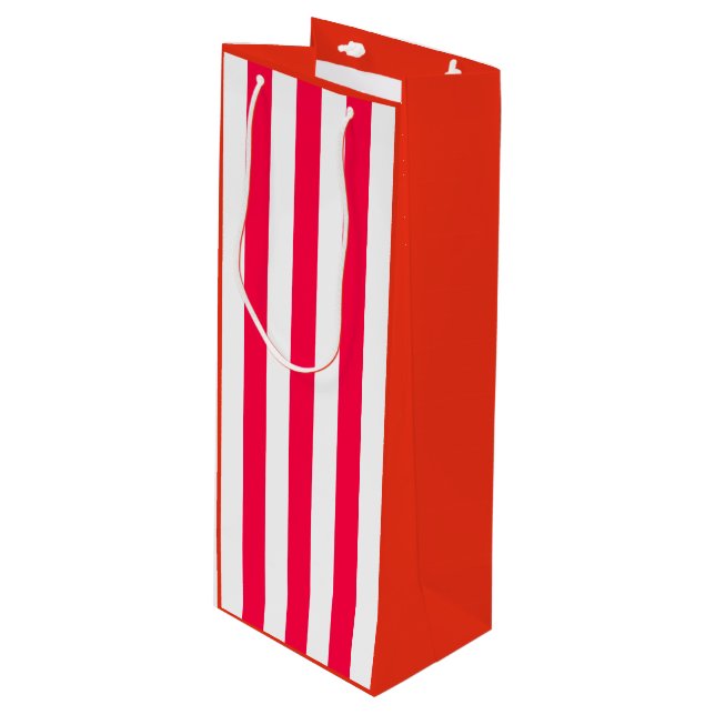 Elegant Christmas Classic Red White Striped Wine Gift Bag (Front Angled)