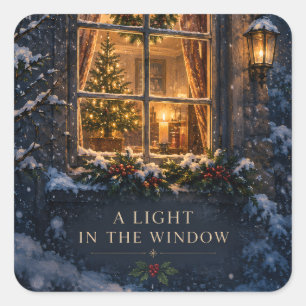 Elegant Christmas ,Cozy Light in the Window Winter Square Sticker
