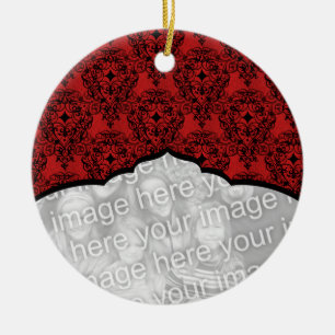 Elegant Christmas Damask Ornament, Red Ceramic Ornament
