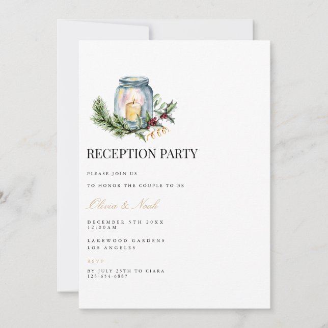 Elegant Christmas Decor Reception Invitation Card (Front)