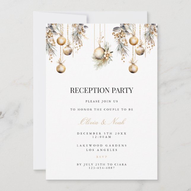 Elegant Christmas Decor Reception Invitation Card (Front)