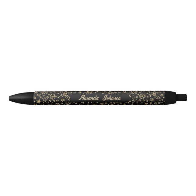 Elegant Christmas Decoration Script Name Monogram  Black Ink Pen (Front)