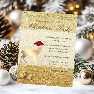 Elegant Christmas Deer ,Glittery ,Christmas Party Invitation