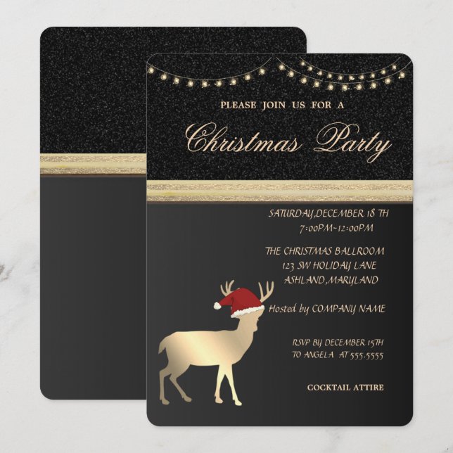 Elegant Christmas Deer Santa Hat,Christmas Party Invitation (Front/Back)