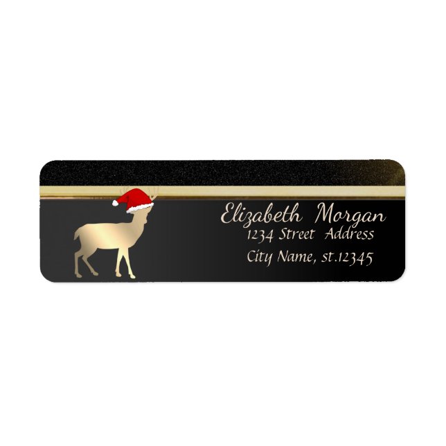 Elegant  Christmas Deer Santa Hat ,Faux Gold,Black (Front)
